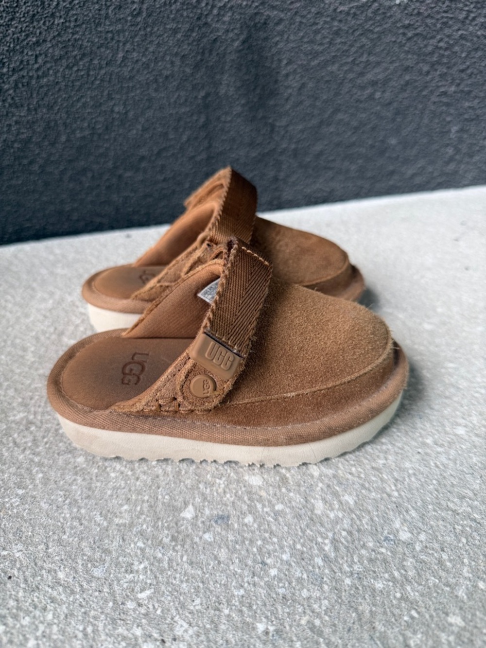 UGG Toddler Chestnut Brown Suede Slide Sandals with Adjustable Strap